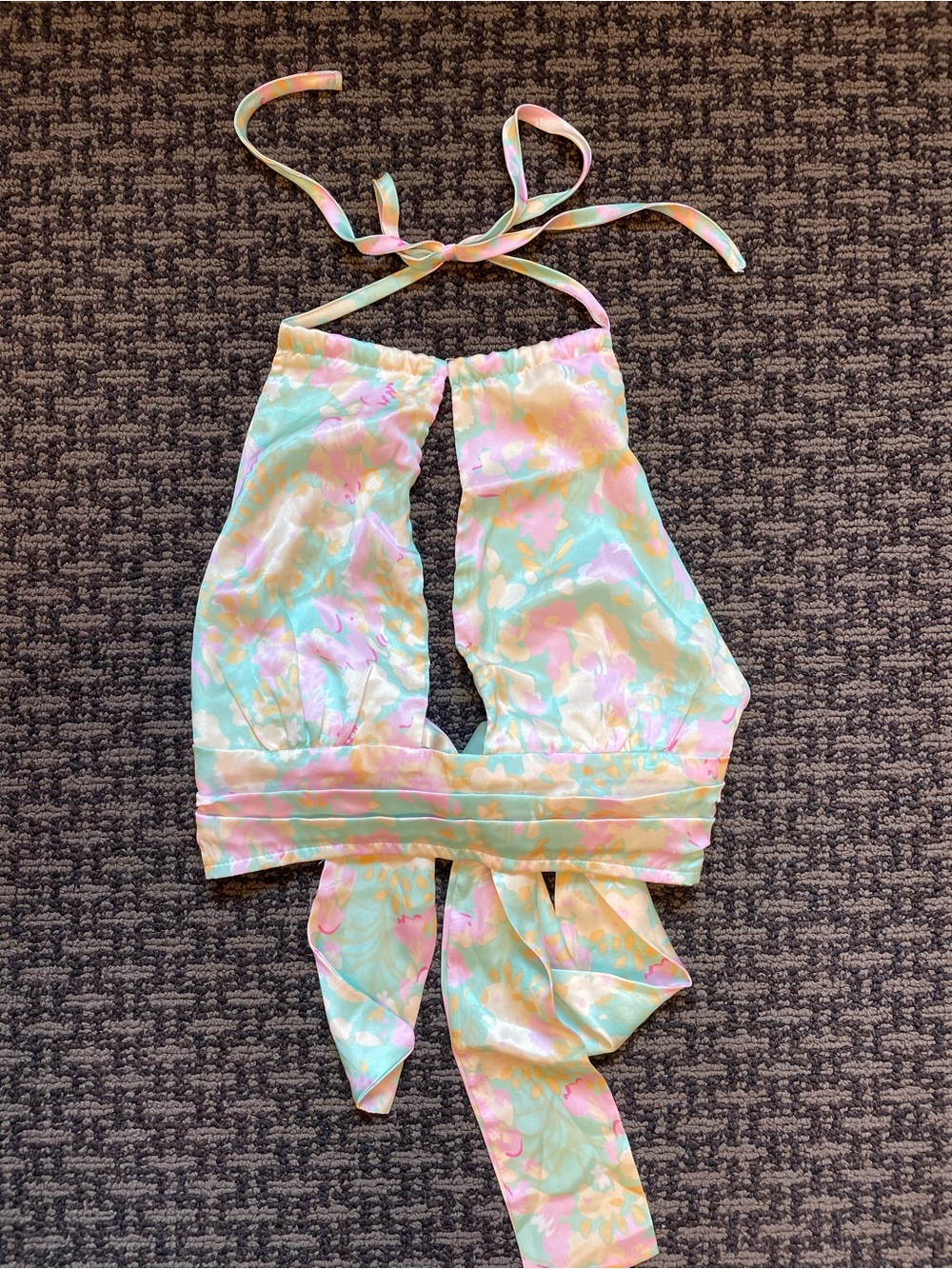 Pastel Floral Halter Tank Top - Mint Pink